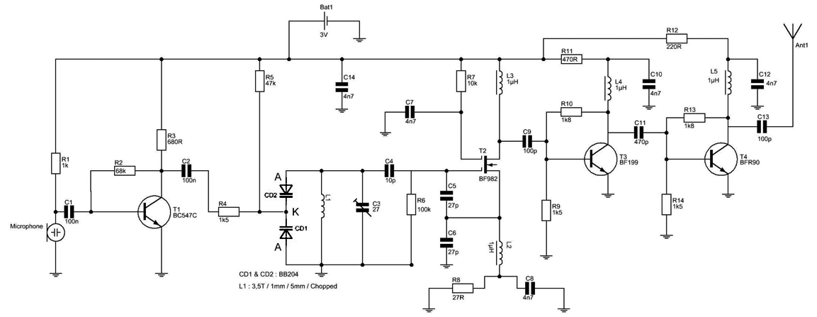 3V FM Transmitter for 88MHz to 108MHz