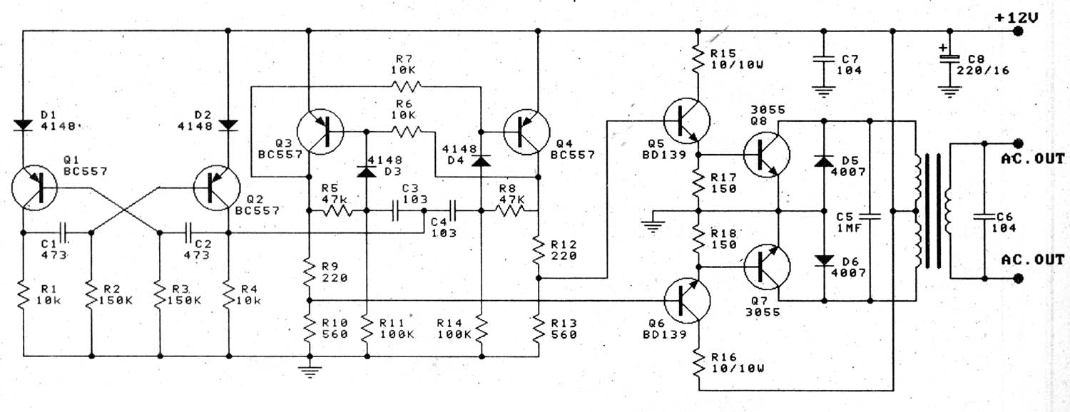 12V to 220V 100W Transistor Inverter