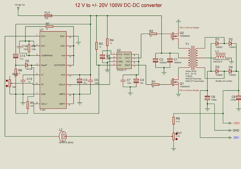 12V to +-20V Automotive Power Converter (for audio amplifier)