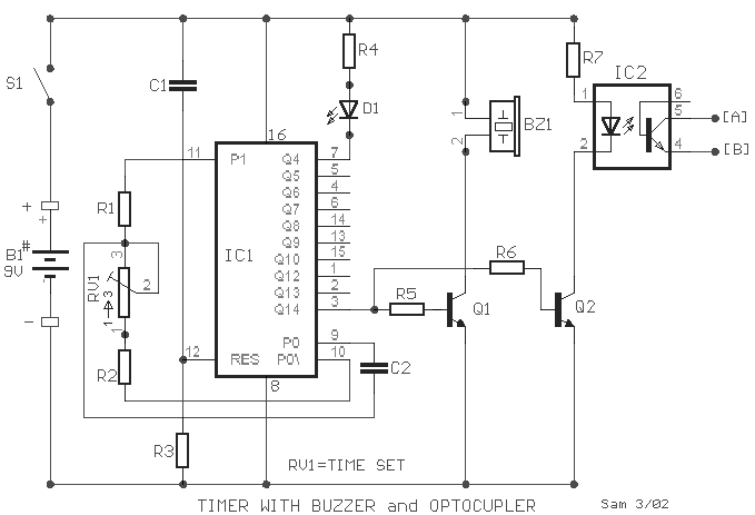 1 min - 2 hours Timer with Buzzer and Optocoupler